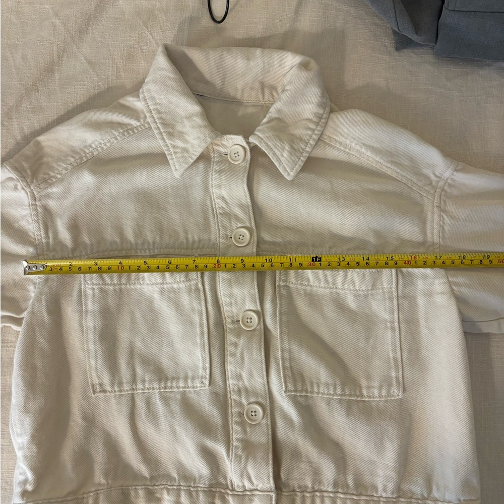 Cream Cropped Denim Jacket - Picture 4 of 6